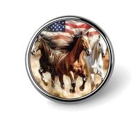 Horses Running U.S. Flag Round Lapel Pin Button Brooch Tie Badge Elegant Hat Clothing Jewelry Accessories