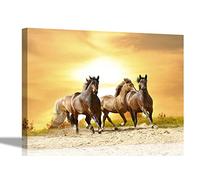 Horses Running Under Sunset Canvas Wall Art Pictures Stretched and Framed Home Office Bedroom Prints Nature Photos 60 x 40cm (24 x 16 inches)