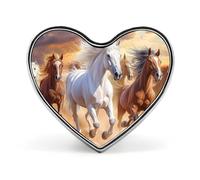 Horses Running Unisex Novelty Brooches & Pins Heart Metal Lapel Badge for Clothing Shawl Hat