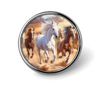 Horses Running Unisex Novelty Brooches & Pins Round Metal Lapel Badge for Clothing Shawl Hat