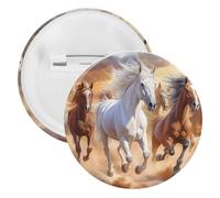 Horses Running Unisex Novelty Brooches & Pins Round Tinplate Lapel Badge for Clothing Shawl Hat