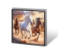 Horses Running Unisex Novelty Brooches & Pins Square Metal Lapel Badge for Clothing Shawl Hat