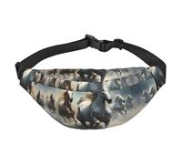 Horses running wild in the river Boys large waist bag, travel crossbody waist bag, suitable for enjoying sports, running, cycling, travel, fishing