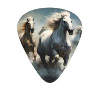 Horses running wild in the river Guitar picks, 12-pack of wear-resistant guitar picks for guitar, bass, electric guitar, ukulele, thin, medium and heavy