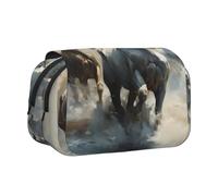 Horses running wild in the river Patterned Portable Pencil Case ideal for organizing pens in the office or storing makeup brushes