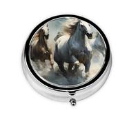 Horses Running Wild in The River This Small, Round, Three-Compartment Travel Pill Box is Perfect for Storing Daily medications, Vitamins, and on-The-go.