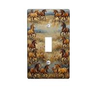 Horses Single Light Switch Cover Plate, Rustic Natural Grass Mountains None Brown Plastic Standard Size Switch Plate Decorative for Living Room Bedroom Home Office Decor (Single)
