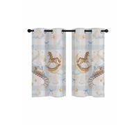 Horses Stars Blackout Curtains for Bedroom Living Room, Trains Rail Orbits Cloud Moon Blue Bow Plaid 39 In Long Thermal Insulated Room Darkening Drapes Grommet Window Treatments, 27.5 x 39 In