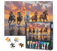 Horses - Sunset Beach - Animals - 1000 Piece Jigsaw Puzzles For Adults -Challenging Puzzle for Game Nights - Five Horses Galloping Through Water Puzzle for Home Gift Finished Size is 27.5" x 19.6"