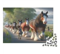 Horses Walking Road Puzzle 1000Pc Recycled Paper for Adults Adult Jigsaws Impossible Challenging Family Game Fun Home Present Great Gift for Kids Age 12 Years Up 38x26cm/1000pcs