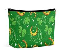 Horseshoe and Green Clover Pattern Makeup Bag for Purse, Mini Portable Cosmetic Bags for Women, Coin Purse Lipstick Cosmetic Accessories Organizer, Small Travel Kit Storage Pouch