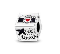 Horseshoe Cat Lucky Wedding Paris Travel Dog Charm Bead Pendant 925 Sterling Silver Compatible With Pandora Charm Moments Bracelet (I Love You Heart Travel Holiday Dice Airplane Camera See The World)