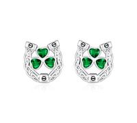 Horseshoe Clover Earrings 925 Sterling Silver St. Patrick's Day Earrings Shamrock Earrings with Green CZ Celtic knot Irish Jewellery for Women Girls