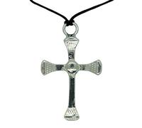 Horseshoe Nail Cross Pendant with Adjustable Cord Hand Cast in Fine Pewter