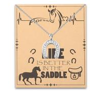Horseshoes Necklace Horse Gifts Cowgirls Equestrian Jewelry Gift Life Is Better In The Saddle Horse Shoe Pendant Necklace