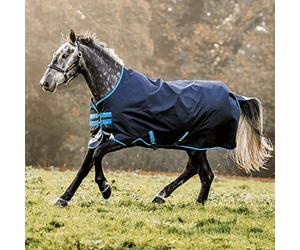 Horseware Amigo Bravo 12 50 g Turnout Rain Cover Navy/Turquoise, Blanket Size: 145 cm / 6'6