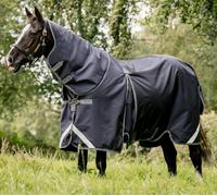 Horseware Rambo Optimo Turnout 0g Rug with 400g Liner & Hood Grey/Navy 5'6"-7'3"