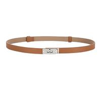 Horsopia Women Skinny Leather Belt Adjustable Thin Belt Turn Lock Buckle For Jeans Dresses, Silver Brown, Fits Waist Size 34in-44in(Length 47.3’’)