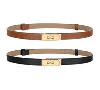 Horsopia Women Skinny Leather Belt for Dresses Jeans Solid Color Alloy Turn Lock 2 Pack