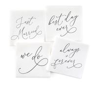 Hortense B. Hewitt 48-Count Decorative Paper Wedding Cocktail/Cake Napkins with Elegant Script Words - 12 Each of 4 Designs: Just Married, Best Day Ever, We Do, and Always & Forever