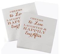 Hortense B. Hewitt Pack of 50 Wedding or Shower Decorated Cocktail/Cake Happily Ever After 3-Ply Paper Napkins, 4.75-Inch (Folded)