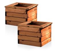 Hortico Plant Pots 2 x 41cm Wooden Planters for Garden, Square Planter, 25L | 2 Pack, H31 L41 W41 cm, Fully Assembled, Made in the UK, Rustic, Scandinavian Redwood, Decking Planters, Plant Pots Outdoor