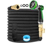 HORTICORA Expandable Garden Hose 35ft, Ultra Lightweight Flexible Water Hose with 10-Pattern Spray Nozzle, Shut-Off Valve & 3/4" Solid Brass Fittings, Durable No-Kink Yard Outdoor Hose Pipe, 35 Feet