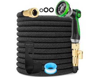 HORTICORA Expandable Garden Hose 40ft, Ultra Lightweight Flexible Water Hose with 10-Pattern Spray Nozzle, Shut-Off Valve & 3/4" Solid Brass Fittings, Durable No-Kink Yard Outdoor Hose Pipe, 40 Feet