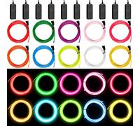 Hortsun 15 Pack 10ft EL Wire Portable Neon Lights Cuttable Neon Glowing Strobing Electroluminescent Battery Powered LED Lights Glow in The Dark Costume with Battery Pack for Party