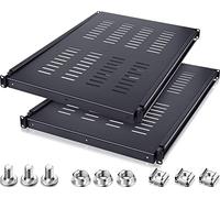 Hortsun 2 Pieces 1U Adjustable Server Rack Mount Shelf Vented Universal Tray 175 lbs 27.5 to 38 Inch Adjustable Mounting Depth Adjustable Rack Shelf for 19 Inch AV/Network Equipment Rack, Black