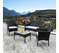 Hortus Alivio 4-Piece Rattan Sofa Set, Garden Furniture Set With Coffee Table, Weather & Uv Resistant Cushions For Outdoor (Black)
