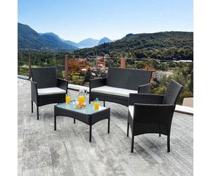 Hortus Alivio 4-Piece Rattan Sofa Set, Garden Furniture Set With Coffee Table, Weather & Uv Resistant Cushions For Outdoor (Black)