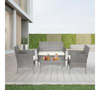 (Grey) 4 SEATER RATTAN GARDEN FURNITURE SET WITH TABLE