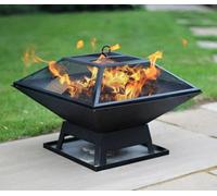 Hortus Metal Square Firepit Table Backyard Patio Garden Stove Wood Burning Fire Pit With Poker