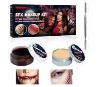 Horuili Halloween Make Up Set, Scar Wax+Artificial Blood for Skin+Double Scissors, Halloween Special Effects Makeup Kit, False Wounds Makeup for Halloween Zombie Vampire Scars, Wounds
