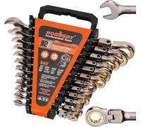 HORUSDY 12-Piece SAE Flex-Head Ratcheting Spanner Set with Organizer | 1/4” to 7/8“ Ratchet Combination Spanners Set | 72-Teeth | Chrome Vanadium Steel