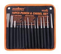 HORUSDY 16-Piece Chisel Set - Chrome-Vanadium Steel, Straight Edge, Wood/Plastic Handle - CHISELS AND PUNCHES - METALWORK TOOLS