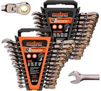 HORUSDY 24-Piece Flex-Head Ratcheting Wrench Set | Metric and SAE | Ratchet Combination Spanner Set with Organizer | 72-Teeth | Chrome Vanadium Steel | 8-19 mm & 1/4” to 7/8“
