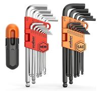 HORUSDY 27PCS Durable Hex Key Allen Wrench Long Arm Set with Ball End, Metric and Standard Sizes Allen Key Set with Another T Handle, Heat-Treated CR-V Steel