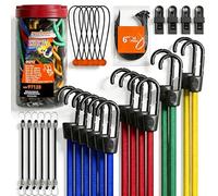 HORUSDY 31-Piece Premium Bungee Cords Assortment Jar,Includes 10”,18”,24”,32”,40” Bungee Cords, 6“ Zip Ties, 8”Canopy/Tarp Ball Ties and Crocodile Mouth Tarp Clips