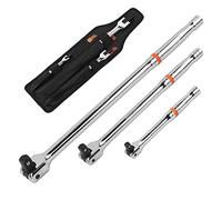 HORUSDY 3Pcs Breaker Bar Set, 1/2"&3/8"&1/4" Sq Drive Breaker Bar, Flexible Knuckle Socket Wrench, Wheel Nut Spanner, Chrome Vanadium Steel