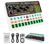 Hosabely Audio Mixer with Effects, Live Sound Card with Volume Fader, Voice Changer, Sound Effects, LED Lights, for Karaoke, Recording, Podcasting Sound Board for Kids, Gift, Gme, PS5(White)