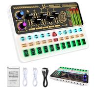 Hosabely Audio Mixer with Effects, Live Sound Card with Volume Fader, Voice Changer, Sound Effects, LED Lights, for Karaoke, Recording, Podcasting Sound Board for Kids, Gift, Gme, PS5(White)