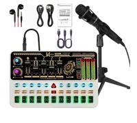 Hosabely Podcast Equipment Pack, Basic Audio Interface with Microphone and Stand, Denosing, Ducks, Removing Vocals, Loopback, Easy to Use Podcast Equipment Pack for KTV