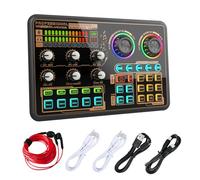 Hosabely Sound Board for Beginners, Audio Mixer with Voice Changer, LED Lights, External Sound Card with Earphone for Phone, Mic, Karaoke, Streaming, Recording, Gaming