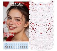 HOSAILY 10 Styles Red Glitter Freckles Face Tattoo, Waterproof Sparkle Cute Star Butterfly Face&Body Glitter Speckles Patches for Women, Metallic Temporary Tattoo Accessories Makeup for Rave