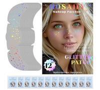 HOSAILY 12pcs Holographic Multicolor Glitter Freckles Face Tattoo, Waterproof Sparkle Chameleon Face Glitter Speckles Patches for Women, Cute Star Temporary Tattoo Makeup Accessories for Festival Rave
