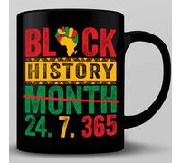 HOSALA -11Oz- Black History Month 24-7-365 Coffee Mug, Black History Month Gift Mug, Black American Afro American Gift, MLK Day Mug Gift, Juneteenth Ceramic Glossy Mug For Family, Friends, Coworkers