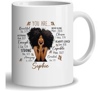 HOSALA -11Oz- Personalized You Are Beautiful Never Alone Coffee Mug, Black History Month Gift Mug, Afro American Tea Cup, Black Queen Gift, Ceramic Glossy Mug Gift For Family, Friends, Coworkers