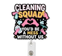 HOSALA Cleaning Squad You'd Be A Mess Without Us Retractable Badge Reel 2in | Aligator Clip, Cleaning Service HouseKeeping ID Badge Holder, Accessories, Housekeeper Gift For Family, Friends, Coworkers